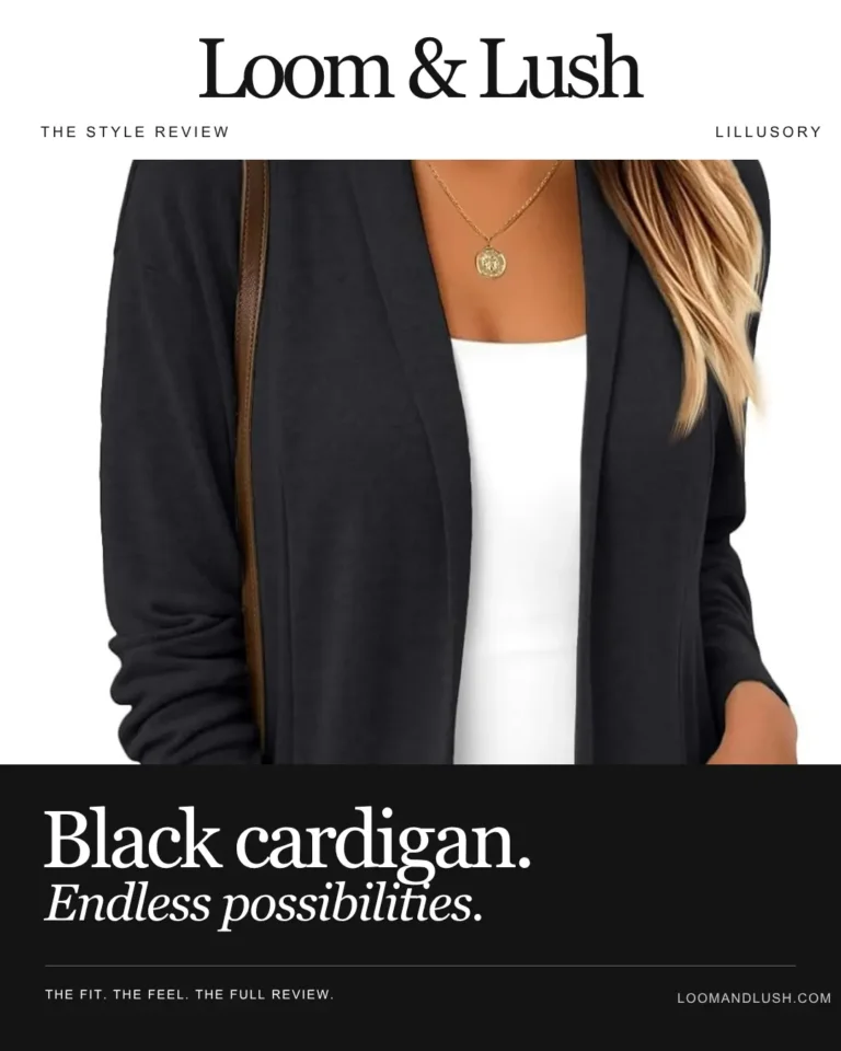 Casual mirror selfie showing a black open-front cardigan layered over a white top with light-wash flared jeans and white sneakers.